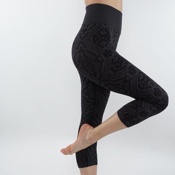 Capri leggings elastic waistband compression aztec print black - Picture 2 of 3
